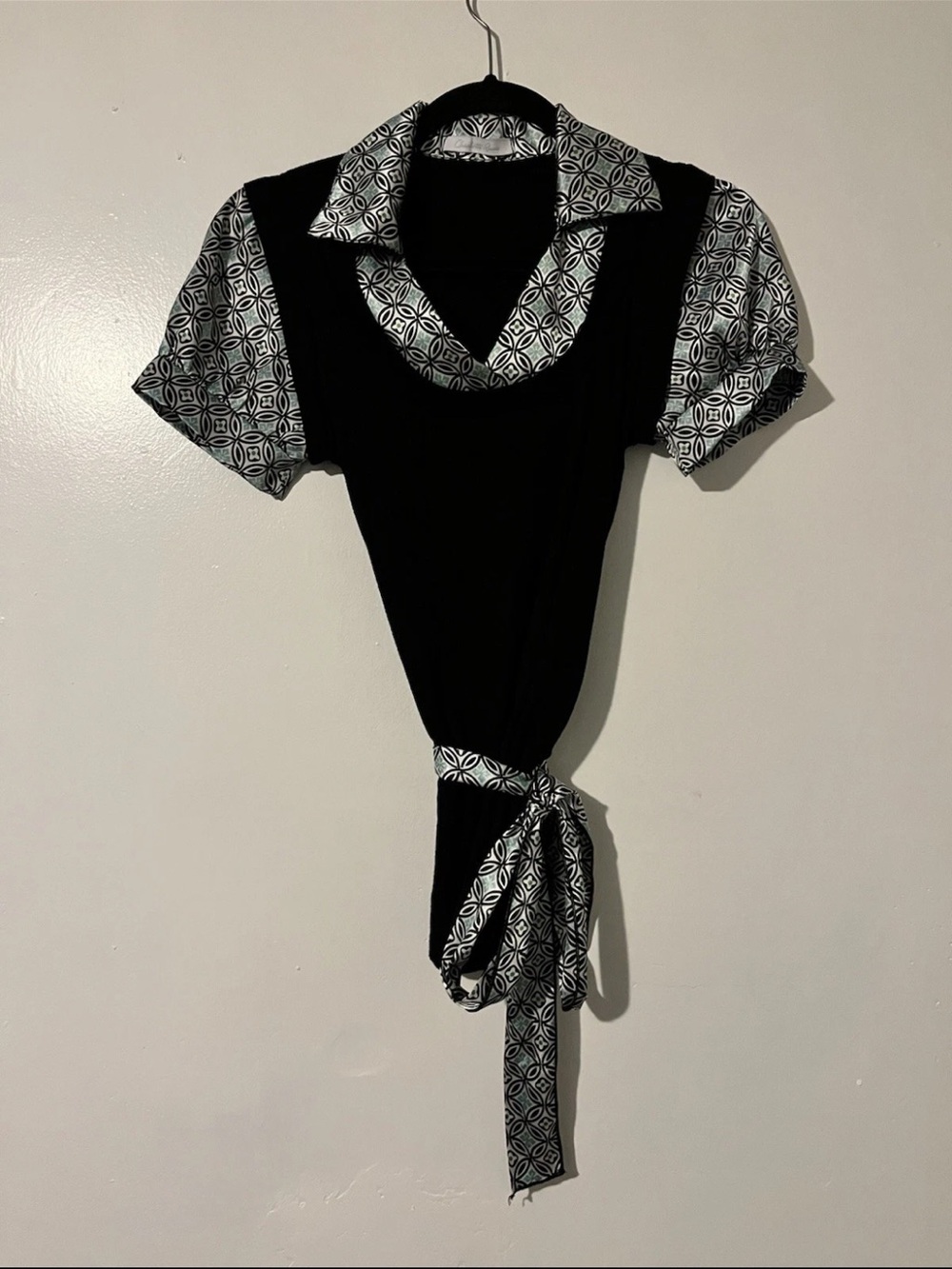 Y2K Charlotte Russe Black Top with satin style contrast- Tie Waist